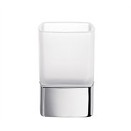 כוס זכוכית חלבית מרובעת מונחת למברשות שיניים כולל בסיס בגימור לבן